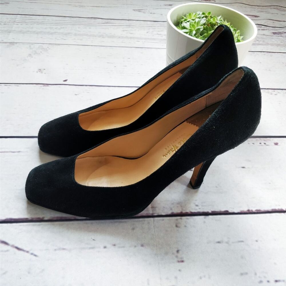 COLE HAAN Nike Air Carma Black Suede Pumps High Heel Square Toe Platform 9.5 - Picture 2 of 7